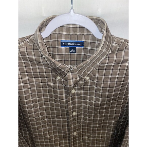 Croft & Barrow Dress Shirt Men’s Size Medium Tan Striped Button Up Long Sleeve - Picture 3 of 12